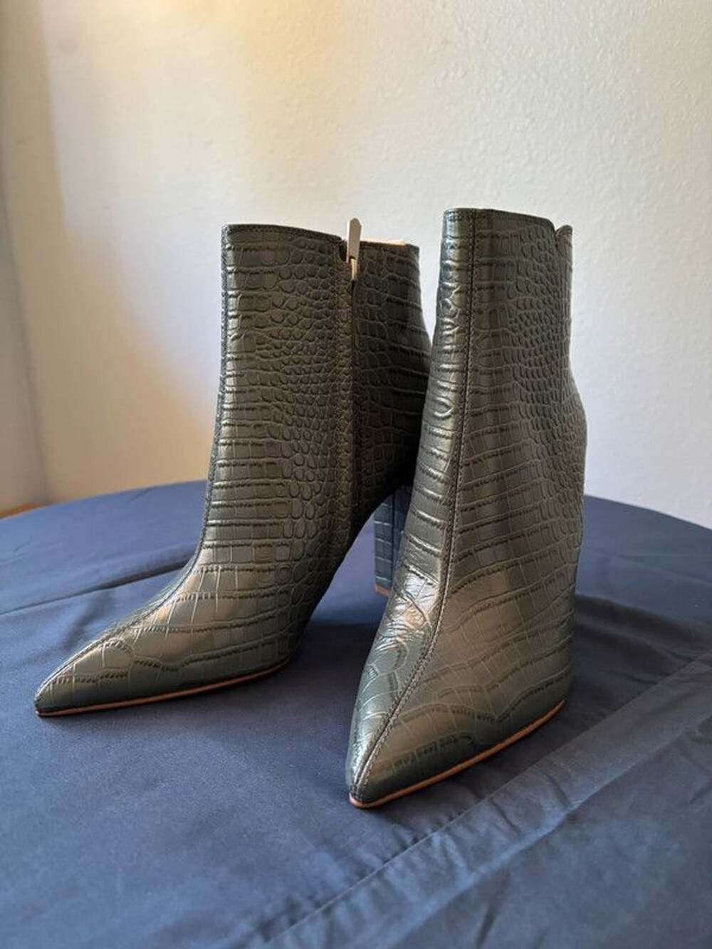 Sam Edelman grey-blue healed booties